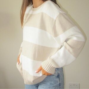 Oversized Hollister white and cream striped sweater!